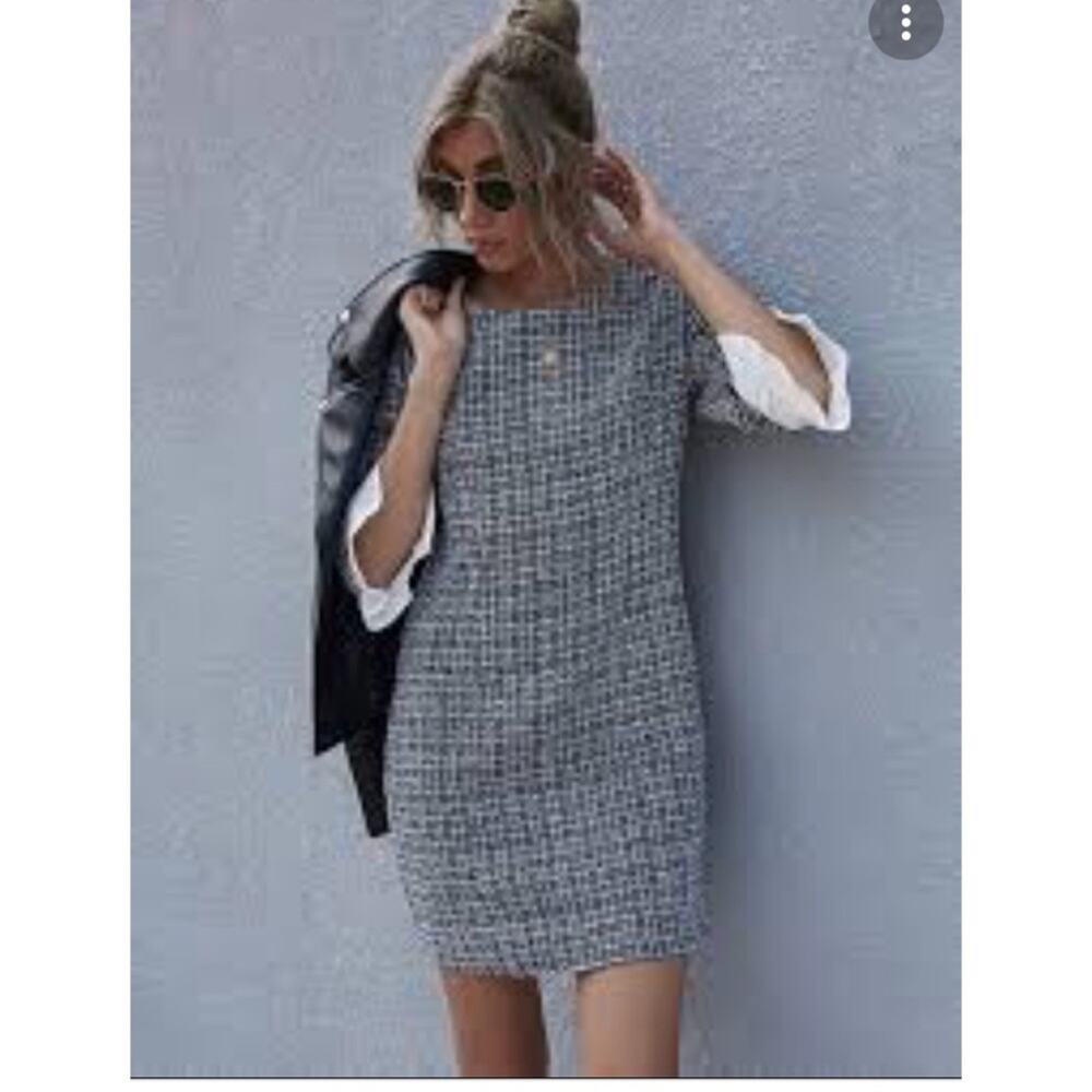 Mango Women Grey Plaid Wool blend Mini Dress XS